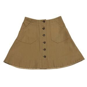 J.Crew Skirt Wool Blend Tan Camel A-Line Flare Buttons Pockets Women’s Sz 0